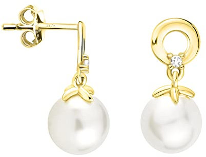 SOFIA MILANI - Damen Ohrringe 925 Silber - vergoldet/golden & mit Zirkonia Steinen - Kreis Perlen Ohrhänger - E1599