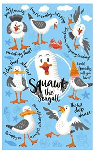 Squawk the Playful Seagull Funny Tea Towel 100% Cotton