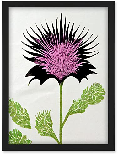 Doppelganger33 LTD Linocut Scottish Thistle Abstract Wildflower Artwork Framed Wall Art Print A4