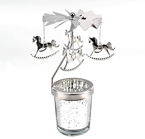 Uposao Rotierender Kerzenhalter Glas, Karussell Teelicht Teelichthalter Motiv Pferd Spinnen Teelicht Kerzenhalter Kerzenständer Weihnachtsdeko für Geburtstag Hochzeit Deko Wohnzimmer Tischdeko