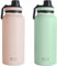 BOZ Pack 2 Botellas de Agua Acero Inoxidable 1l, Térmica con Aislamiento Doble Pared, Termo Agua Fría y Caliente de Boca Ancha Sin BPA, Isotérmica Antiderrame Color Rosa y Verde