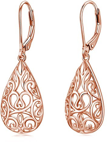 VONALA Filigree Earrings for Women Sterling Silver Rose Gold Plated Filigree Teardrop Earrings Filigree Dangle Drop Earrings Filigree Jewelry Gifts for Women Teens Girls Birthday