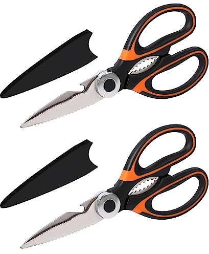 Belle Vous 2er Pack Hochleistungs Küchen-Scheren Set - 21 cm Haushaltsschere Edelstahl mit Klingenabdeckungen - Mehrzweck-Küchen Schere für Hähnchen, Fisch, Knochen, Fleisch, Gemüse, Kräuter & BBQs