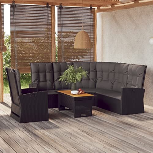 Tidyard 3-TLG. Gartensofa Gartenmöbel Set Garten-Sofagarnitur Garten-Lounge-Set mit Kissen Terrassesofa Möbelsets Loungesofaset Gartenlounge Rattenmöbel Sitzgarnitur Gartenset Schwarz Poly Rattan