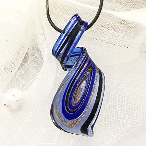 HXSCOO 1 PCS Bleu Foncé Torsadé Murano Verre Murano Pendentifs Collier Style Chinois Fête Aime Cadeau Tourbillon Motif Bijoux for WOME