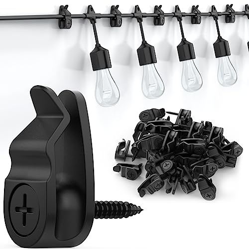 Lewufe Lot de 50 clips de suspension pour guirlande lumineuse d'extérieur, résistants aux intempéries pour suspendre des guirlandes lumineuses, décoration de vacances – Noir