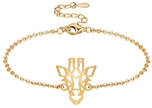 Fauna Bracelet Animal Girafe Couleur Or ou Argent avec Chaîne ou Cordon Noir pour Femme, Homme ou Enfant, Résistant et Ajustable Fabriqué en France