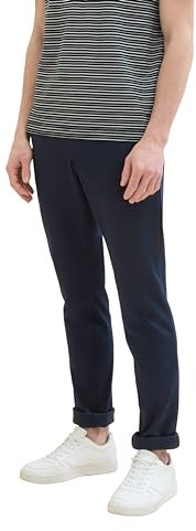 TOM TAILOR Herren Slim Fit Chino Hose aus Stretch Piqué mit Gürtel, sky captain blue, 32/32