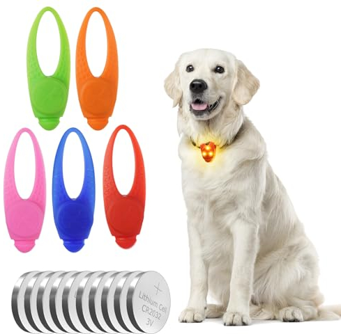 AUAUY 5 Stück Leuchtend Hunde Halsband Licht, LED Blinklicht Schulranzen, 3 Modi Silikon Katze Hunde Lichter, wasserdichte Sicherheit Licht Reflektor Anhänger für Rucksack Joggen Wandern Laufen