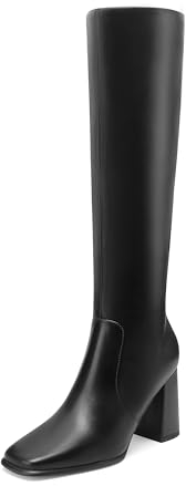 MIRAAZZURRA Stivali da Donna Globig Alti a Punta Quadrata Chunky Con Tacco Alto, Nero, 37 EU
