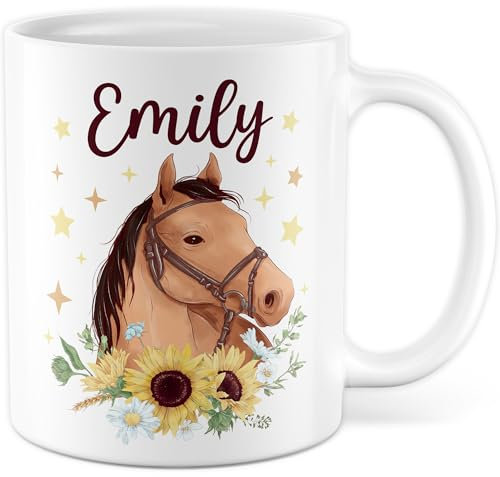 Tasse à café en céramique avec motif de cheval - 330 ml - Personnalisable - Pour filles et femmes - Idée cadeau personnalisable