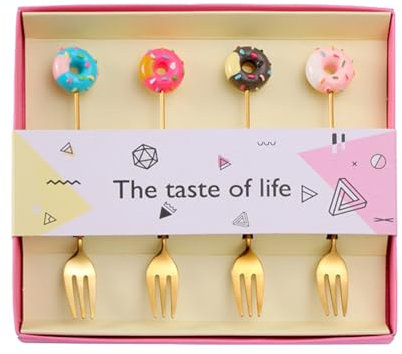 Stainless Steel Dessert Forks and Spoons Set, Pastry Forks, Cake Forks, Soup Spoons, Cute Donut Coffee Spoons, Tea Spoons, Cake Forks for Stirring Sugar Tea Dessert for