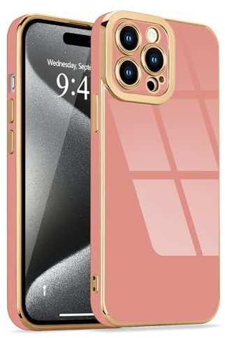 Lafunda for iPhone 15 Pro Case, Luxury Plating for Womens Gilrs Case, Full Camera Protection Soft TPU Bumper Cover, Shockproof Silicone Slim Phone Case for iPhone 15 Pro 6.1, Pink