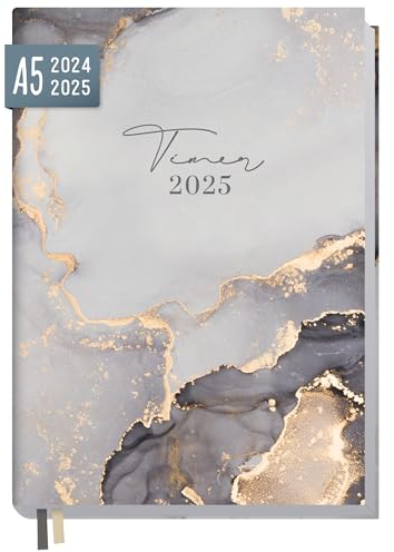 Häfft® Chäff-Timer Classic Kalender 2024/2025 A5 Grey Marble Buchkalender, Terminplaner, Terminkalender, Wochenplaner für 18 Monate: Juli 2024 bis Dez. 2025 - nachhaltig & klimafreundlich