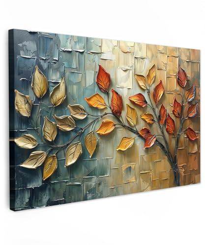 MuchoWow© Bilder Groß 120x80 cm XXL Wohnzimmer Deko Modern Wandbild Kunstdruck auf Leinwand Bild Schlafzimmer über Bett Room Decor Geschenke Kunst - Laub - Braun - Modern - Natur