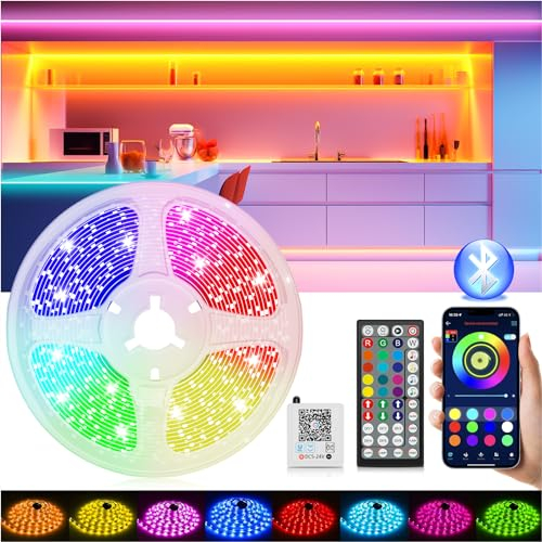 LED Strip LED Streifen RGB LED Band, LED Lichterkette 15m mit Fernbedienung & App & Musik Sync, LED Leiste mit Stripes Timer-Einstellung Dimmbar Farbwechsel für Zimmer, Küche, Party, Deko, Gaming, TV