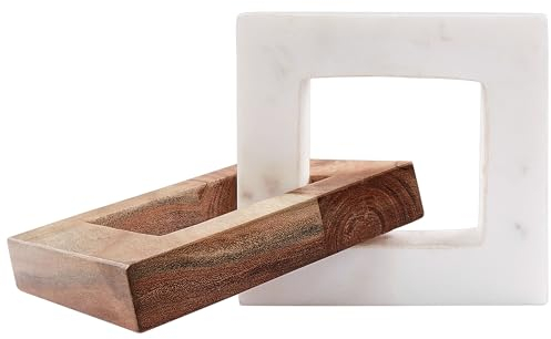 Beliani Minimalist Chain Link Decor Sculpture Home Decoration Marble and Acacia White and Dark Wood Acharny