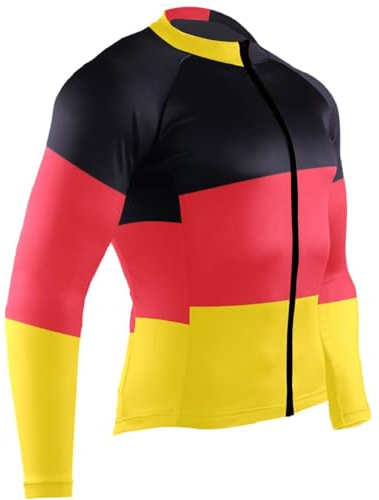 IFCXA Deutschland-Flagge Herren Radtrikot Langarm Fahrradjacke Biking Fahrrad Trikot Shirt, mehrfarbig, M