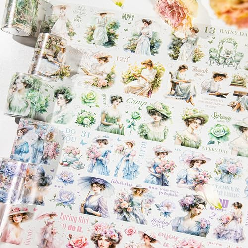 wocpvm 6 Rolls Mode Mädchen Washi Tapes, PET Washi Tape Niedlich Washi Tapes set Girls Aufkleber wasserdichte Kunst DIY Journal set für Mädchen, Dekorativ für Scrapbooking Geschenkpaket (Stil 6)