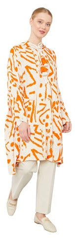 levidor Hijab Tunika für Damen | Gemusterte Taschen Kapuze Langarm Casual Tuniken Shirts | Frauen bescheidene Tops Kleidung, Orange/Abendrot im Zickzackmuster (Sunset Chevron), M-XL