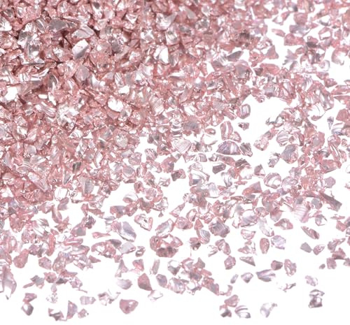 QUARKZMAN 100g Vetro Tritato 0.5-2.5mm Luccicante Elettroplaccato Schegge di Vetro Irregolari per Artigianato Decorazione Arte Resina Riempitivo per Vasi, Oro Rosa