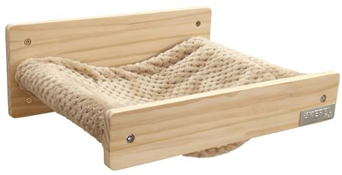 Kerbl Hängematte Timber (Farbe Natur/Taupe, L x B x H 38 x 33,5 x 16 cm, max. Belastbarkeit 6 kg, aus weichem Plüsch, zur Wandmontage, waschbarer Bezug, Katzenspielzeug, Tierzubehör) 80917