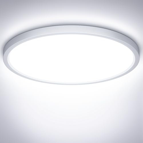 NIBSHOOM Plafonnier LED, 24W Luminaire Plafonnier Étanche IP44 Blanc Froid 6500K 2400LM, Lampe LED Chambre, Plafonnier Rond de 30cm Pour Chambre à Coucher Salle De Bain Salon Cuisine Bureau