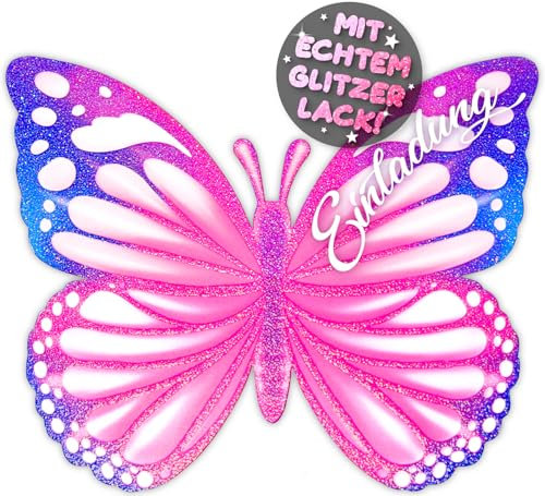 VULAVA 12x GLITZER Schmetterling EINLADUNGSKARTEN KINDERGEBURTSTAG Mädchen Junge - die Butterfly PARTY Karten sind die Schmetterling EINLADUNG Kinder Jungen GEBURTSTAG Pferde GEBURTSTAGSPARTY Unicorn