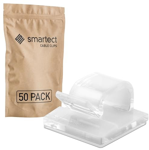 smartect Supporto Cavi Autoadesivo Transparente [50 Pezzi] Fermacavi a Muro per Fissare Luci Decorative, Cavi USB, Elettrici e di Ricarica, Clip per Gestione Cavi sulla Scrivania