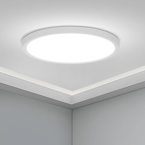 HOMEOW Ceiling Lights for Bedroom Living Room Bathroom, Led Ceiling Light Cool White 6000K 18W 2146LM, LED Panel Ceiling Lamp Round Ø22cm, Ultra Thin 1.7cm, Pack 1