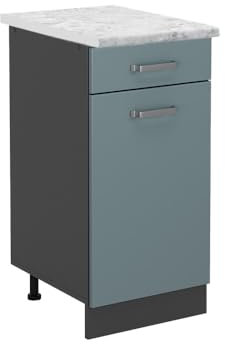 Vicco Küchenunterschrank R-Line, Schubladenschrank für die Küche, Blau-Grau/Anthrazit, 40 cm AP Marmor