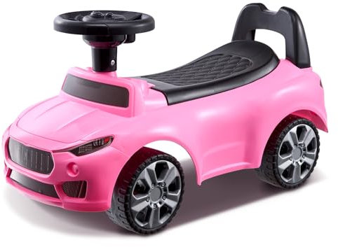 VEVOR Voiture à Pousser pour Tout-Petits 1-3 Ans Porteur Auto pour Enfants avec Volant Musical, Jouet à Monter Assis pour se Tenir Debout, Rangement sous Le siège, Jouet pour garçons et Filles, Rose