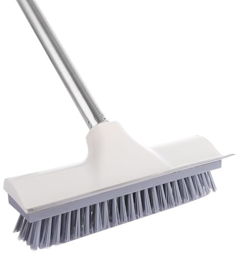 ASelected Floor Scrubbing Brush with Adjustable Long Handle - Stiff Bristle Brush with Squeegee for Cleaning Bathroom, Shower, Patio, Garage, Pool