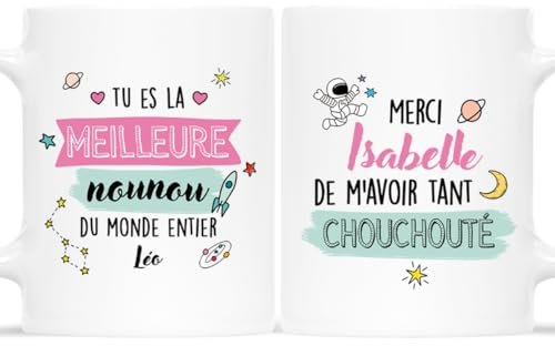 𝗖𝗔𝗗𝗘𝗔𝗨 𝗣𝗟𝗨𝗦 Mug Personnalisé Prénom - Merci Nounou De m'Avoir Tant Chouchouté - Cadeau Nounou, Cadeau Nounou Original, Idee Cadeau Nounou, Merci Nounou Cadeau, Tasse Nounou, Mug Super Nounou
