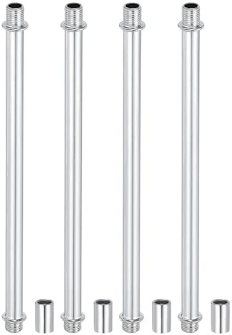 PATIKIL Gerades Rohrlampenstangen-Set, 4er-Set M10 Kohlenstoffstahl 200mm (7,87) lange doppelseitige Gewindestange mit Kupplungsmutterhülse für Tischlampen Kronleuchter, Silberton