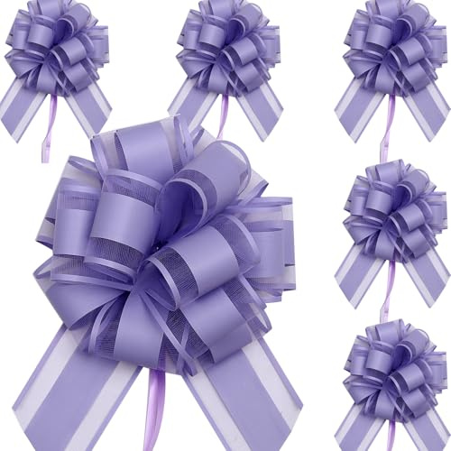 6pcs 7inch Large Pull Bows Wrapping Pull Bow Ribbon Purple, Purple Ribbon Pull Bows Gift Wrap Bows for Gift Wrapping Baskets Wedding,Valentine's,Birthday Gift,Christmas,Flower,Car Wrapping Bow