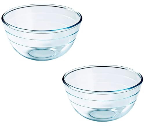 Acan Tradineur - Pack de 2 boles de mezclas de vidrio de borosilicato, extra resistente, cuenco multiusos, cocina, apto para horno y lavavajillas (3 litros - 24 x 11 cm)