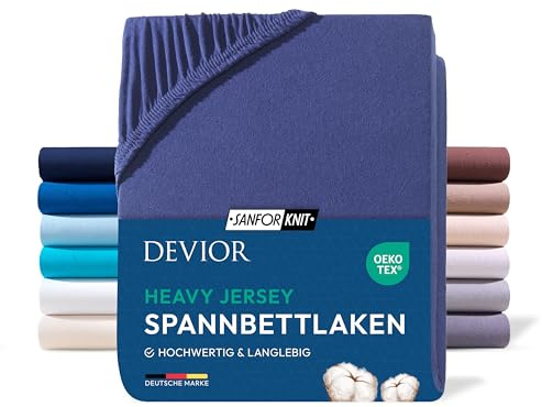 Devior Heavy Jersey Spannbettlaken 180x200cm - 200x200cm, 100% Baumwolle, Split Topper bis 10cm, Navyblau – 160 g/m² Anti-Statisches, atmungsaktives Bettlaken mit Einlaufschutz, Matratzenbezug Blau
