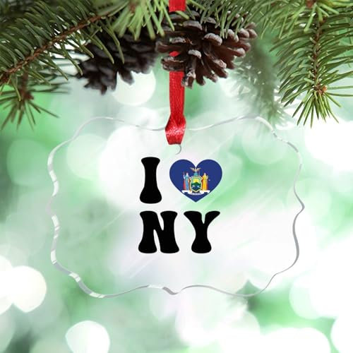 Guangpat I Love New York Home State Christmas Tree Decorations New York Flag Personalized Christmas Ornaments 2024 Funny Acrylic Country City Souvenir Keepsake Gifts for Family Friend Wedding