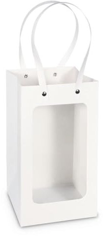 12 bustine Shopper Porta bomboniere per bomboniera con Finestra Trasparente | Varie Misure | Buste Open con Manici per Cerimonie (8x8x15 cm)