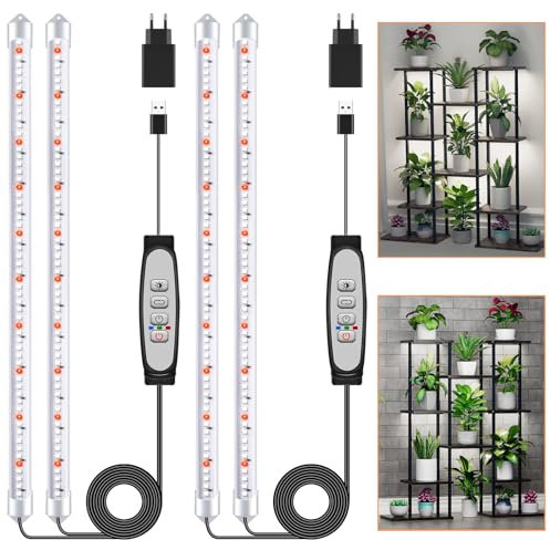 2Confezione di 2 strisce luminose per piante, luci per piante da interno, lampada di coltivazione a spettro completo con timer di accensione/spegnimento automatico 6/12/18H, 5 livelli dimmerabili