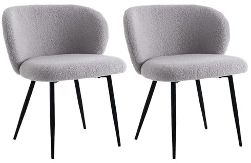 TUOMUR Modern Teddy Dining Chairs Set of 2, Comfy Kitchen Armless Chairs with Thick Cushions, Wingback Chair, Upholstered Dining Room Chairs with Metal Legs for Dining, Living Room, Grey