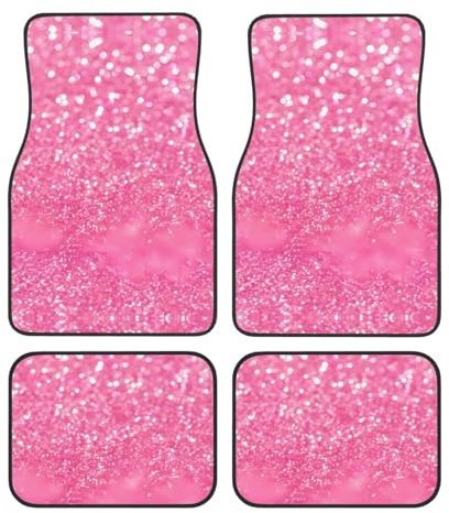Universal Sparkling Pink Glitter Print Auto Fußmatten - 4-teiliges Set, Gummi-Rückseite, geeignet für die meisten SUVs, LKWs und Limousinen