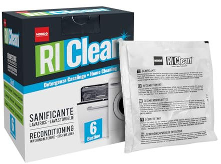 MONDO, RiClean Sgrassante 3 in 1, per la Pulizia di Lavatrice e Lavastoviglie, con Azione Anticalcare, Igienizzante e Disincrostante, Cura Lavatrice, Made in Italy, 6 Bustine da 50 g