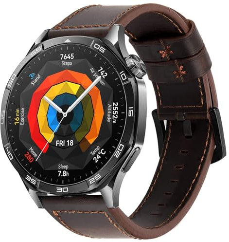 Bracelet Compatible avec Huawei Watch GT5/GT5 Pro/GT4/GT3/GT2 46mm Cuir Bracelets de Remplacement pour Homme, 22mm Bande Fermoir en Noir, Café