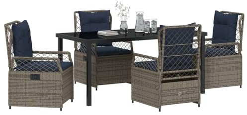 vidaXL Faltbare Gartensessel Set mit Kissen | Bequeme Gartenmöbel mit Verstellbarer Rückenlehne, robustem grauem PE-Rattan und stabilem Stahlrahmen für die Moderne Essgruppe auf deiner Terrasse
