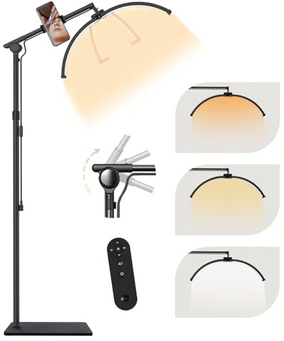 SMOCTAR Halbmond Lampe Kosmetiklampe, 70CM Wimpern Lampe für Wimpernverlängerungen/Nägel mit Telefonhalter - Stehlampe LED - 360° Drehbarer Faltbare Lichtkopf-Einstellbarer Helligkeit und Höhe