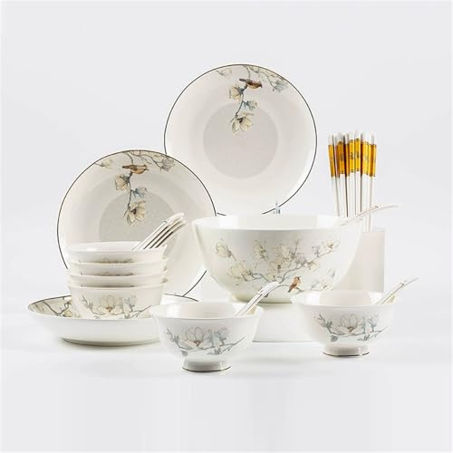 WBRSybUK Vaisselle en Porcelaine Tendre, avec Bol, Plat, Soupière Et Cuillère | Service De Table en Porcelaine Tendre, Ensemble Combiné(28 Sets)