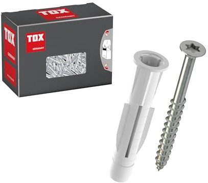TOX Allzweckdübel TRIKA 5/31 + S, Dübel und Schraube für fast alle Baustoffe, einfache Montage, mitdrehsicher und Dübelkappe schont die Oberfläche, 25 Stück, 01119180