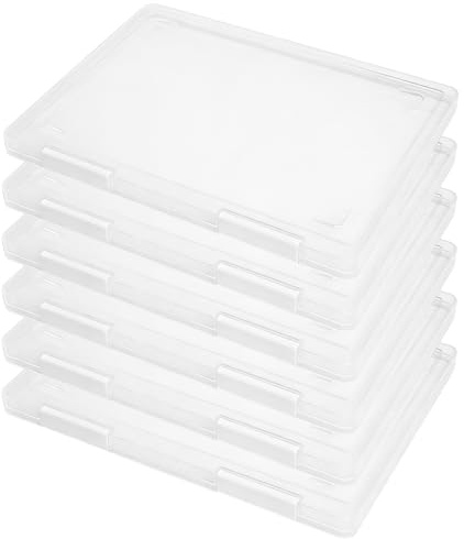 6 Pcs A4 Storage Box, Clear Plastic Document Holder, 11.8 x 9.1 x 0.8 in Portable Project Case, Stackable File Organizer for Papers, School, Office